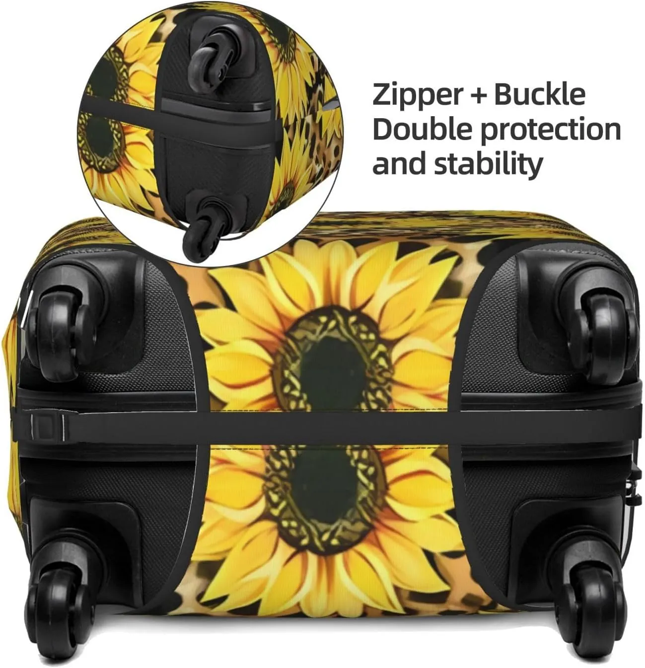 Travel Luggage Cover Suitcase Elastic Washable Stretch Sunflowers Leopard Print Suitcase Protector Bag,Anti-Scratch Spandex With Zipper Closure