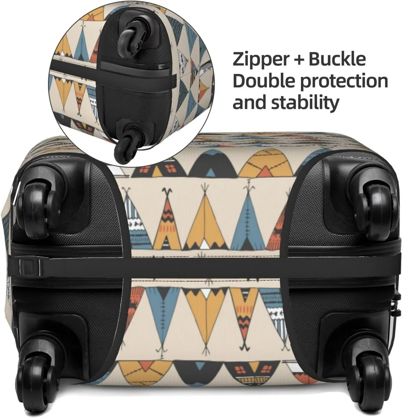 Travel Luggage Cover Suitcase Elastic Washable Stretch Teepee Native American Ethnic Tent 2 Suitcase Protector Bag,Anti-Scratch Spandex Double-Sided Baggage Covers,Large