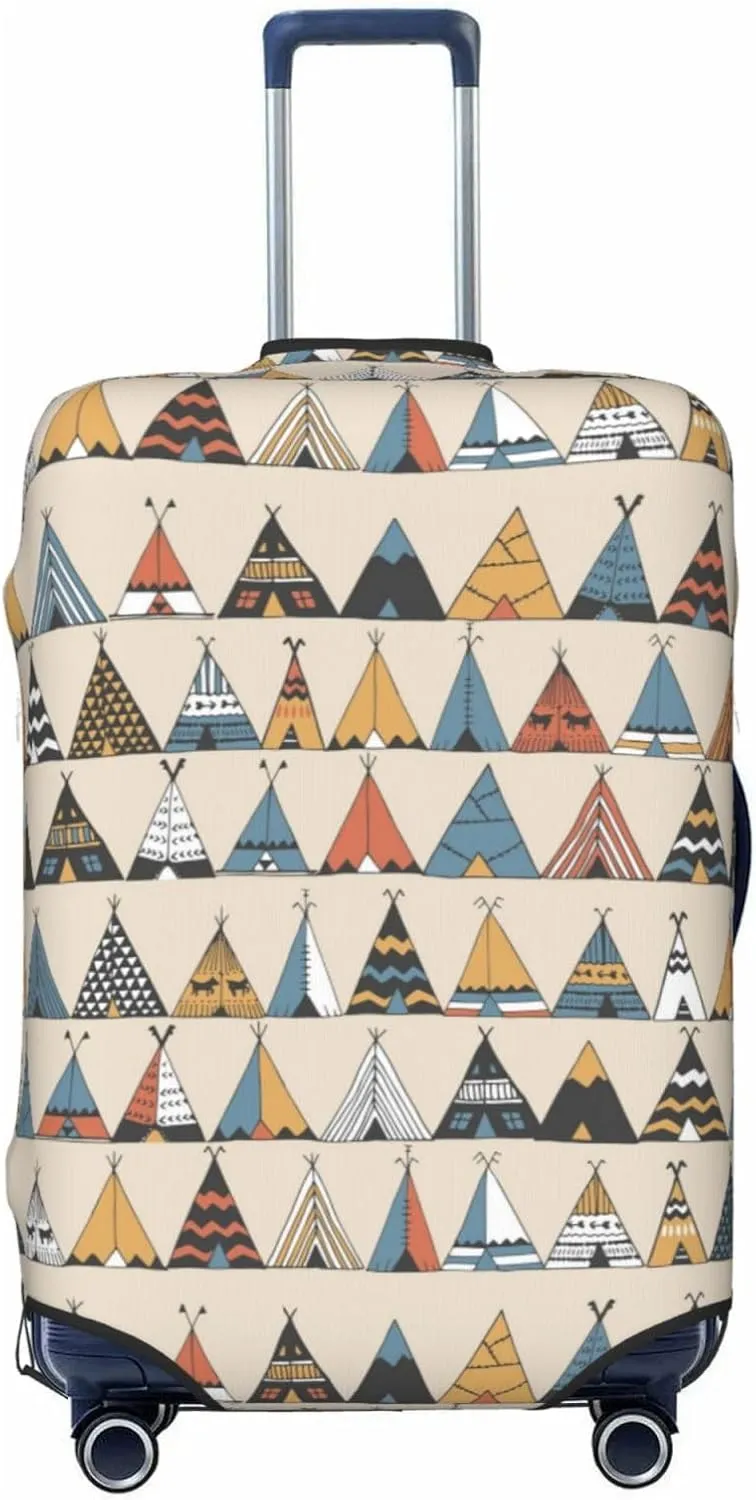 Travel Luggage Cover Suitcase Elastic Washable Stretch Teepee Native American Ethnic Tent 2 Suitcase Protector Bag,Anti-Scratch Spandex Double-Sided Baggage Covers,Large