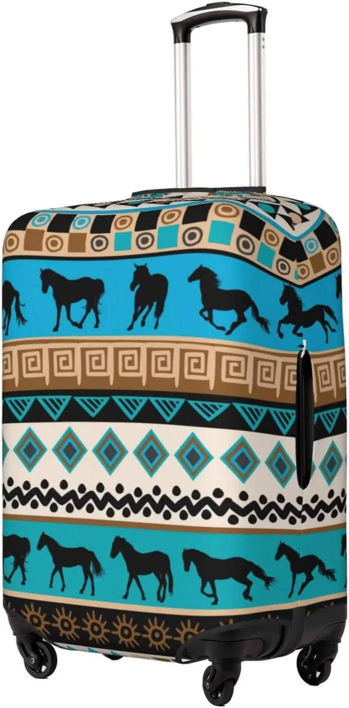 Travel Luggage Cover Suitcase Elastic Washable Stretch Tribal Ethnic Horses African Suitcase Protector Bag,Anti-Scratch Spandex With Zipper Closure Baggage Covers For Wheeled Suitcase Kid Adult