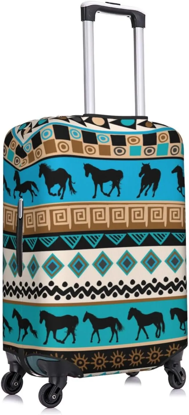 Travel Luggage Cover Suitcase Elastic Washable Stretch Tribal Ethnic Horses African Suitcase Protector Bag,Anti-Scratch Spandex With Zipper Closure Baggage Covers For Wheeled Suitcase Kid Adult