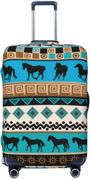 Travel Luggage Cover Suitcase Elastic Washable Stretch Tribal Ethnic Horses African Suitcase Protector Bag,Anti-Scratch Spandex With Zipper Closure Baggage Covers For Wheeled Suitcase Kid Adult