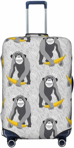 Travel Luggage Cover Suitcase Elastic Washable Stretch Vintage Banana Monkey Suitcase Protector Bag,Anti-Scratch Spandex Double-Sided Baggage Covers For Wheeled Suitcase Kid Adult