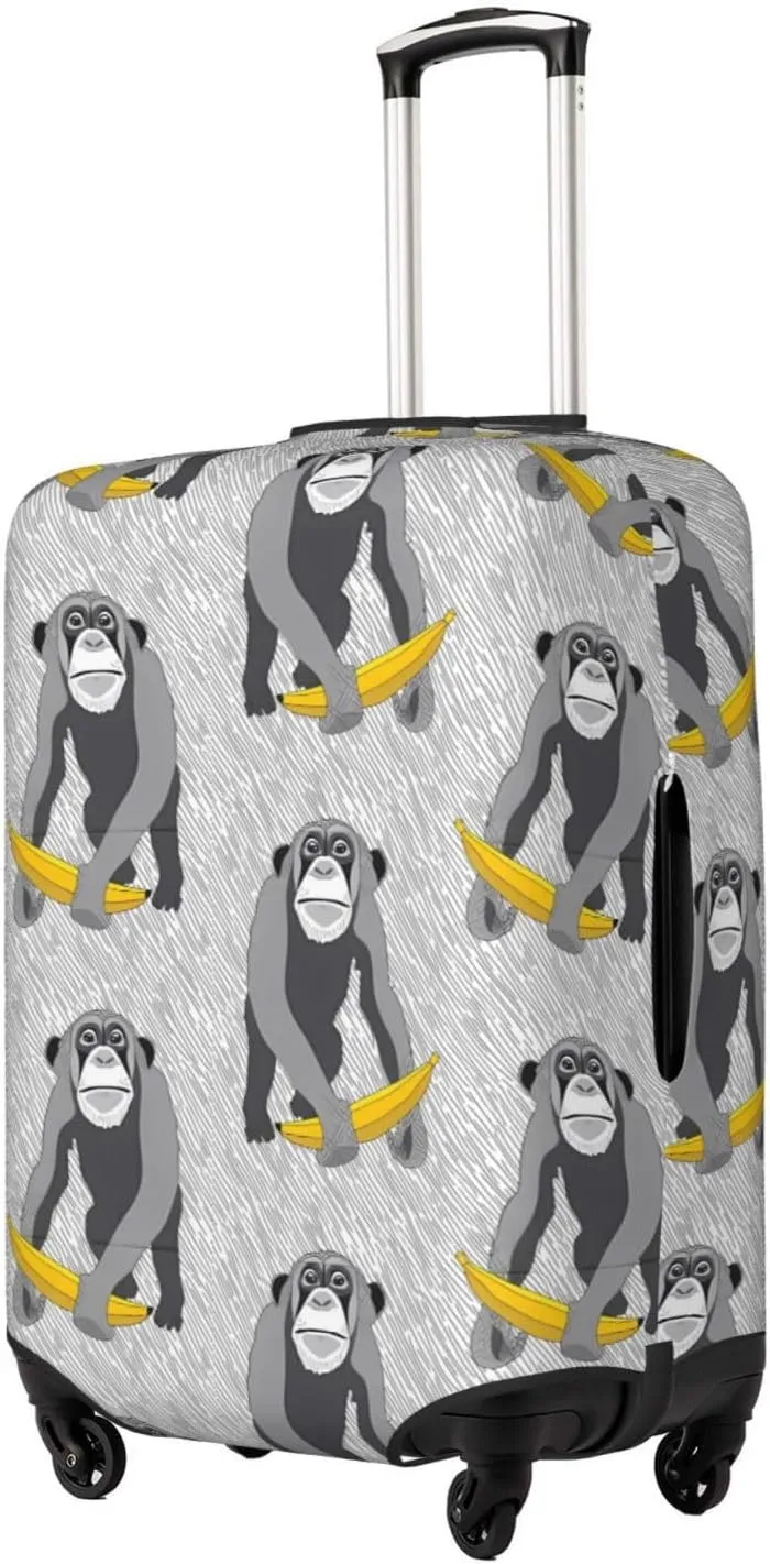 Travel Luggage Cover Suitcase Elastic Washable Stretch Vintage Banana Monkey Suitcase Protector Bag,Anti-Scratch Spandex Double-Sided Baggage Covers For Wheeled Suitcase Kid Adult