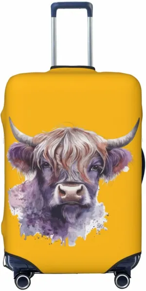 Travel Luggage Cover Suitcase Elastic Washable Stretch Watercolor Cute Highland Cow Yellow Suitcase Protector Bag,Anti-Scratch Spandex Double-Sided