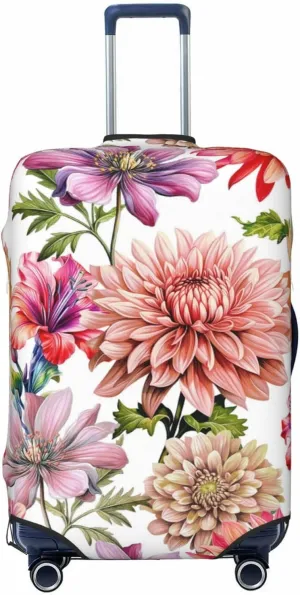 Travel Luggage Cover Suitcase Elastic Washable Stretch Watercolor Dahlia Flowers Suitcase Protector Bag,Anti-Scratch Spandex With Zipper Closure Baggage Covers For Wheeled Suitcase Kid Adult