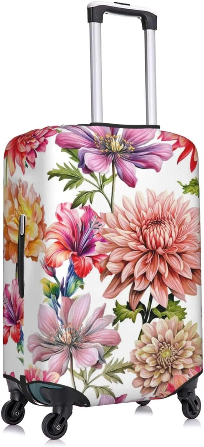 Travel Luggage Cover Suitcase Elastic Washable Stretch Watercolor Dahlia Flowers Suitcase Protector Bag,Anti-Scratch Spandex With Zipper Closure Baggage Covers For Wheeled Suitcase Kid Adult