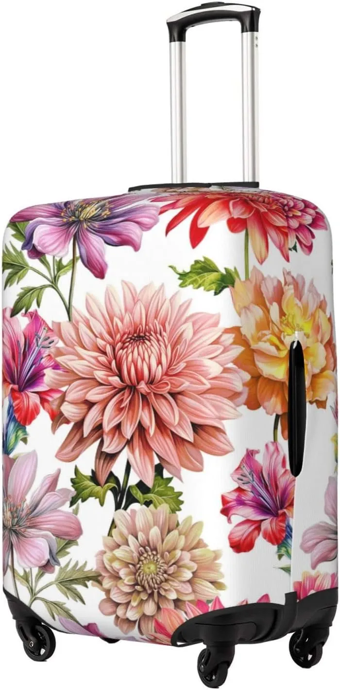 Travel Luggage Cover Suitcase Elastic Washable Stretch Watercolor Dahlia Flowers Suitcase Protector Bag,Anti-Scratch Spandex With Zipper Closure Baggage Covers For Wheeled Suitcase Kid Adult