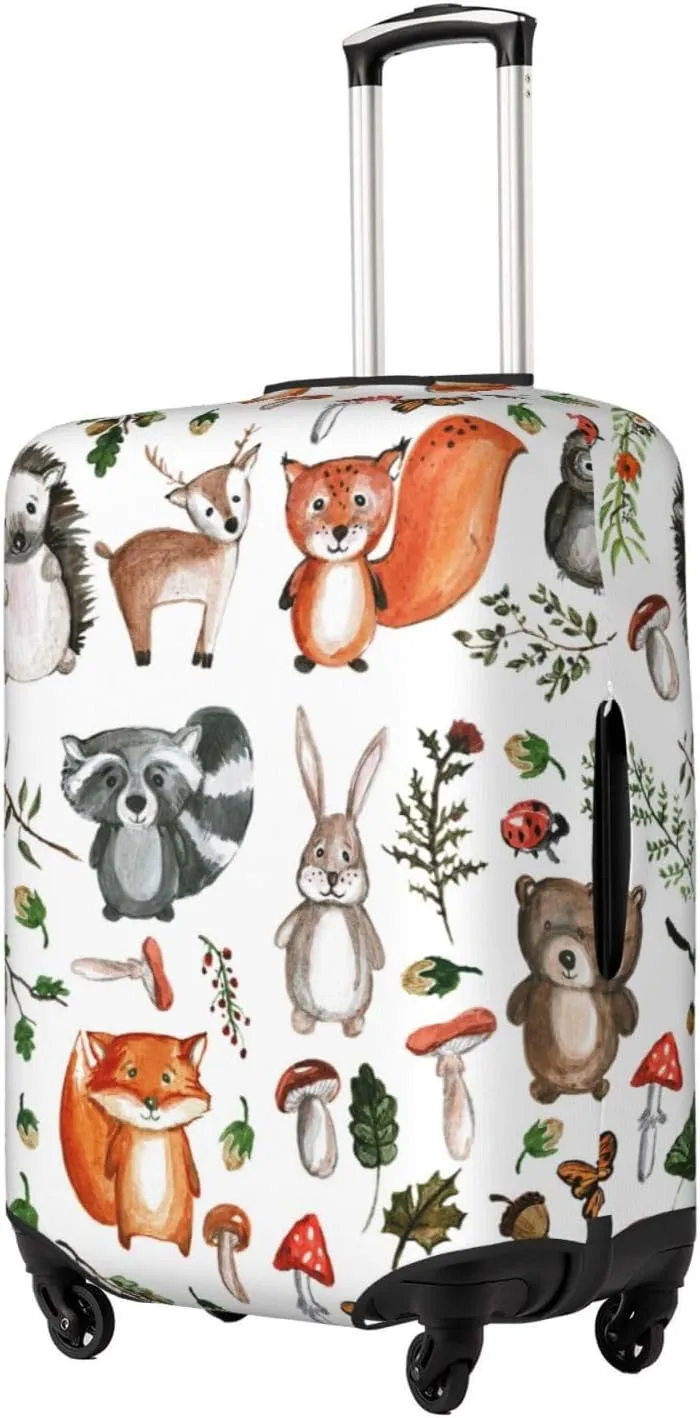 Travel Luggage Cover Suitcase Elastic Washable Stretch Watercolor Forest Animals Suitcase Protector Bag,Anti-Scratch Dust-Proof Double-Sided Baggage Covers For Wheeled Suitcase Kid Adult
