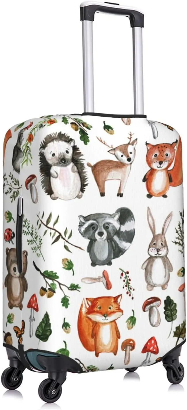 Travel Luggage Cover Suitcase Elastic Washable Stretch Watercolor Forest Animals Suitcase Protector Bag,Anti-Scratch Dust-Proof Double-Sided Baggage Covers For Wheeled Suitcase Kid Adult