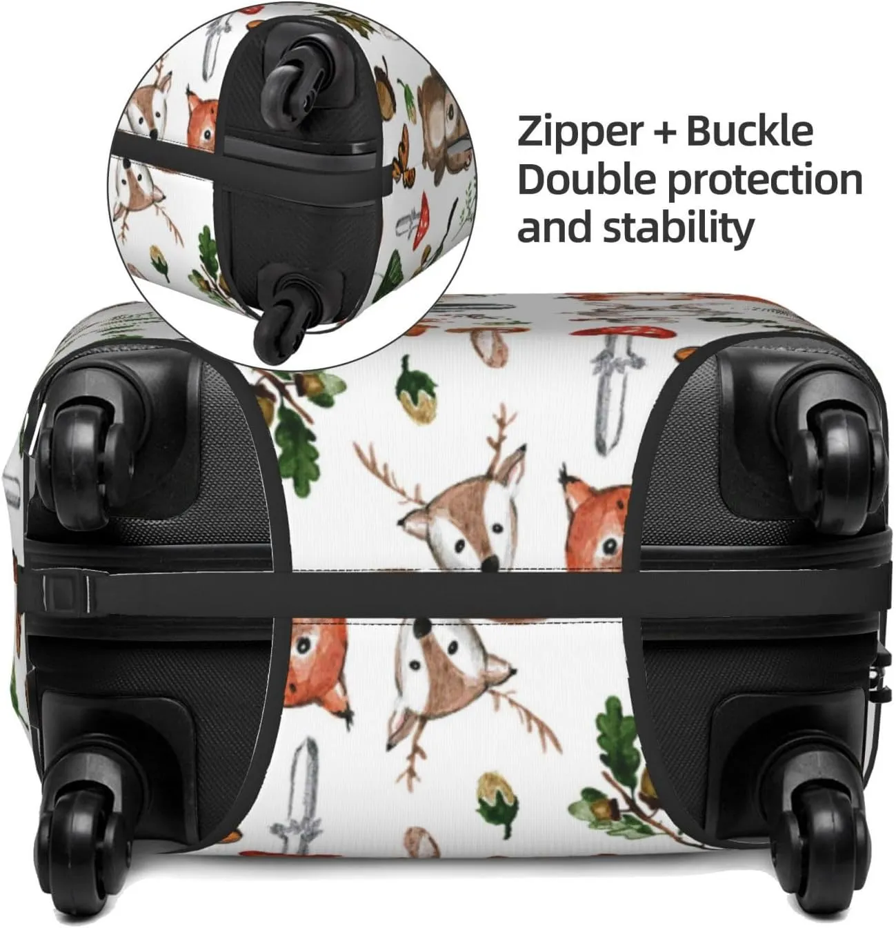 Travel Luggage Cover Suitcase Elastic Washable Stretch Watercolor Forest Animals Suitcase Protector Bag,Anti-Scratch Spandex With Zipper Closure Baggage Covers For Wheeled Suitcase Kid Adult