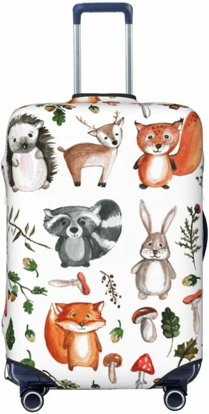 Travel Luggage Cover Suitcase Elastic Washable Stretch Watercolor Forest Animals Suitcase Protector Bag,Anti-Scratch Spandex With Zipper Closure Baggage Covers For Wheeled Suitcase Kid Adult