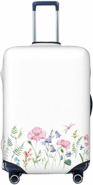 Travel Luggage Cover Suitcase Elastic Washable Stretch Watercolor Plants Flowers Suitcase Protector Bag,Anti-Scratch Dust-Proof With Zipper Closure