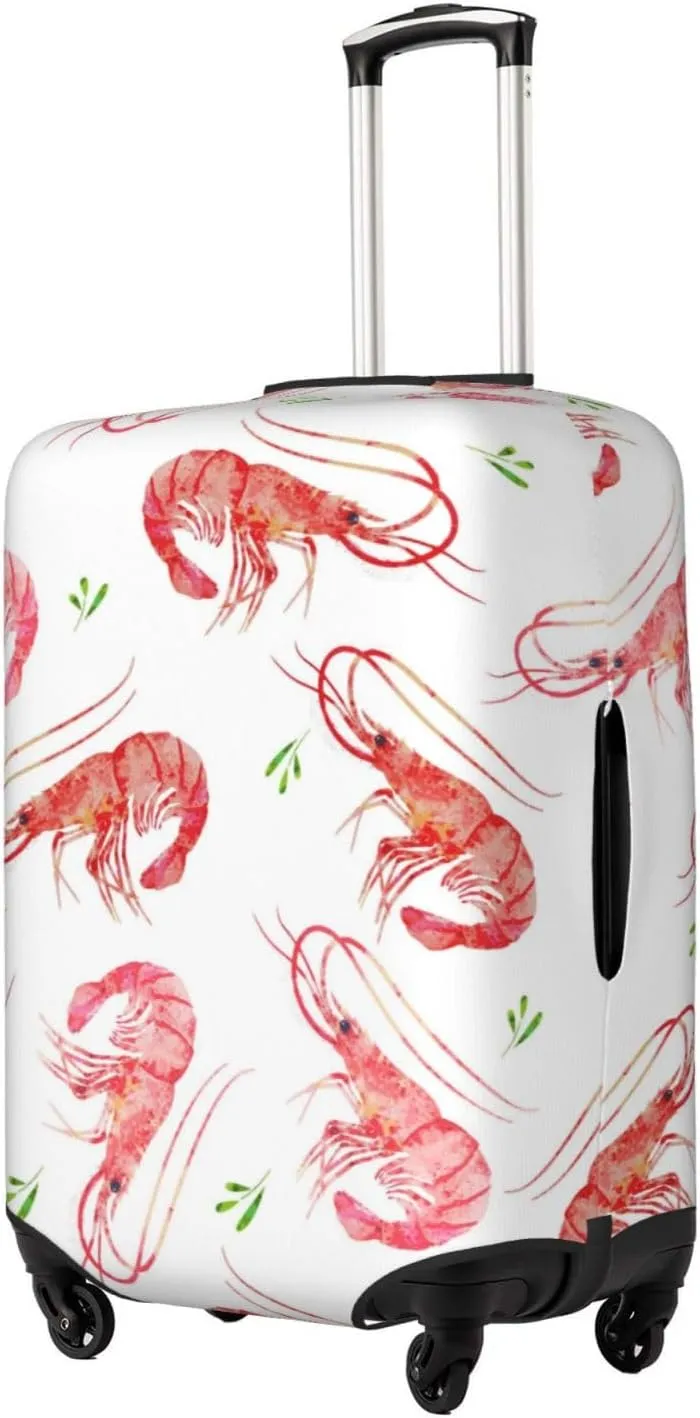 Travel Luggage Cover Suitcase Elastic Washable Stretch Watercolor Shrimps Seafood Suitcase Protector Bag,Anti-Scratch Dust-Proof With Zipper Closure Baggage Covers For Wheeled Suitcase Kid Adult