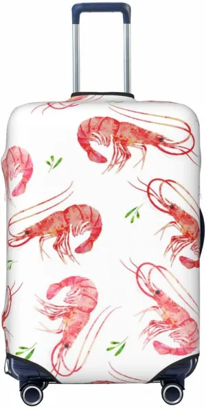 Travel Luggage Cover Suitcase Elastic Washable Stretch Watercolor Shrimps Seafood Suitcase Protector Bag,Anti-Scratch Dust-Proof With Zipper Closure Baggage Covers For Wheeled Suitcase Kid Adult