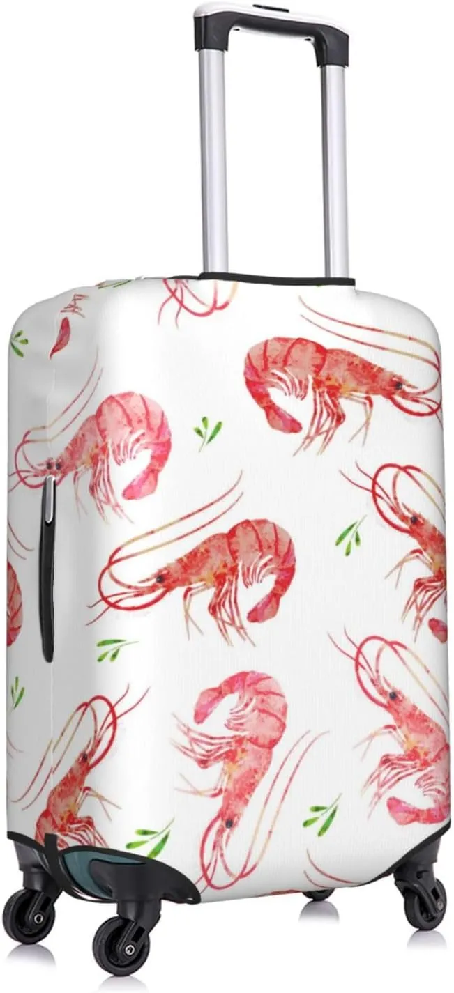 Travel Luggage Cover Suitcase Elastic Washable Stretch Watercolor Shrimps Seafood Suitcase Protector Bag,Anti-Scratch Dust-Proof With Zipper Closure Baggage Covers For Wheeled Suitcase Kid Adult