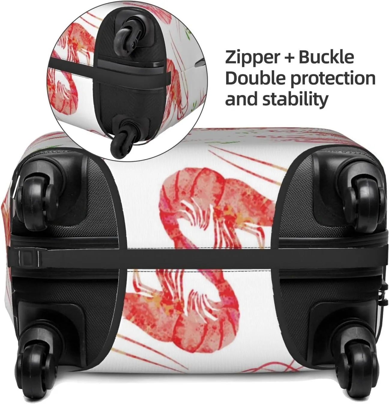 Travel Luggage Cover Suitcase Elastic Washable Stretch Watercolor Shrimps Seafood Suitcase Protector Bag,Anti-Scratch Dust-Proof With Zipper Closure Baggage Covers For Wheeled Suitcase Kid Adult
