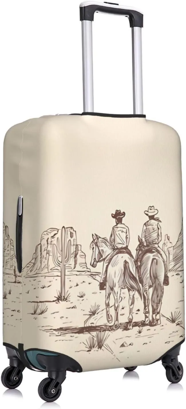 Travel Luggage Cover Suitcase Elastic Washable Stretch Western Desert Cowboy Riding Horses Suitcase Protector Bag,Anti-Scratch Dust-Proof Double-Sided