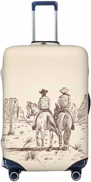 Travel Luggage Cover Suitcase Elastic Washable Stretch Western Desert Cowboy Riding Horses Suitcase Protector Bag,Anti-Scratch Dust-Proof Double-Sided
