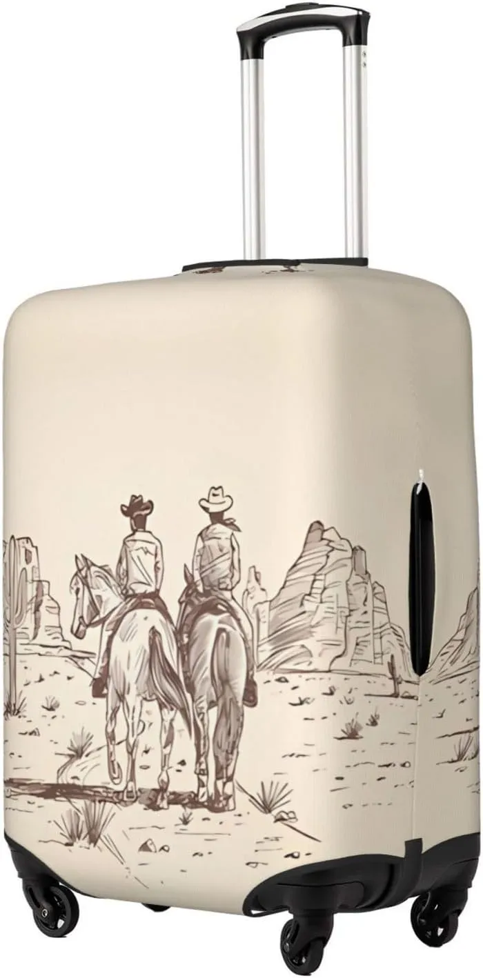 Travel Luggage Cover Suitcase Elastic Washable Stretch Western Desert Cowboy Riding Horses Suitcase Protector Bag,Anti-Scratch Dust-Proof Double-Sided