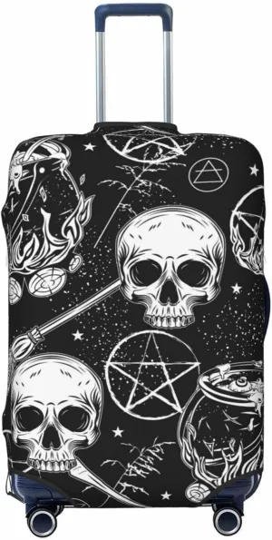 Travel Luggage Cover Suitcase Elastic Washable Stretch Witchcraft Cauldron Skulls Alchemy Suitcase Protector Bag,Anti-Scratch Spandex With Zipper Closure Baggage Covers For Wheeled Suitcase Kid Adult