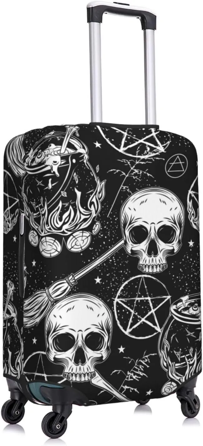 Travel Luggage Cover Suitcase Elastic Washable Stretch Witchcraft Cauldron Skulls Alchemy Suitcase Protector Bag,Anti-Scratch Spandex With Zipper Closure Baggage Covers For Wheeled Suitcase Kid Adult