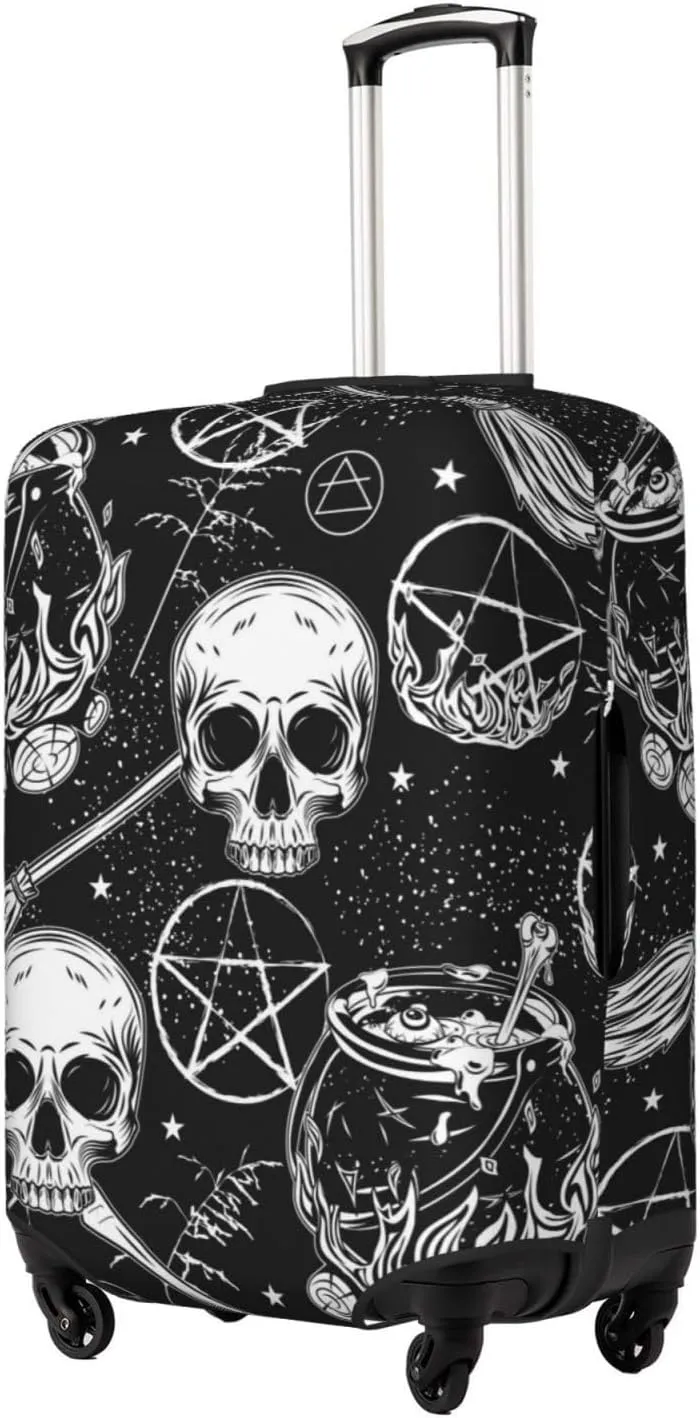 Travel Luggage Cover Suitcase Elastic Washable Stretch Witchcraft Cauldron Skulls Alchemy Suitcase Protector Bag,Anti-Scratch Spandex With Zipper Closure Baggage Covers For Wheeled Suitcase Kid Adult