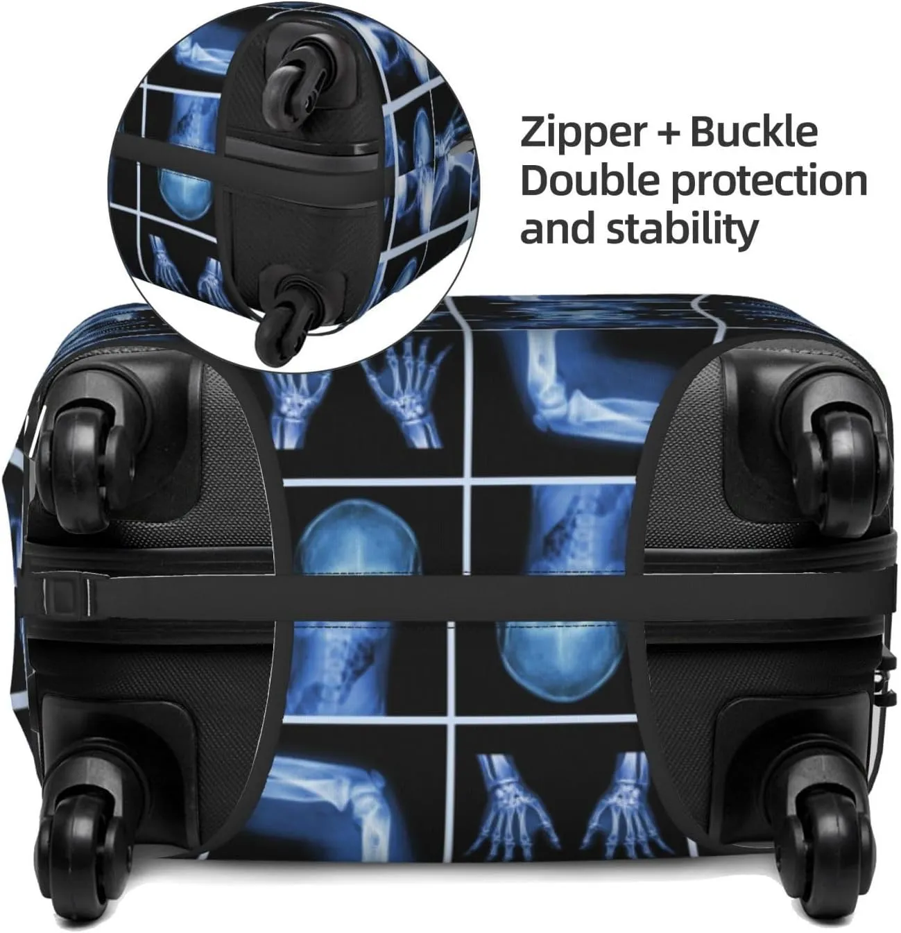 Travel Luggage Cover Suitcase Elastic Washable Stretch X-Ray Of Human Skull Skeleton Suitcase Protector Bag,Anti-Scratch Spandex Double-Sided Baggage Covers For Wheeled Suitcase Kid Adult,Medium