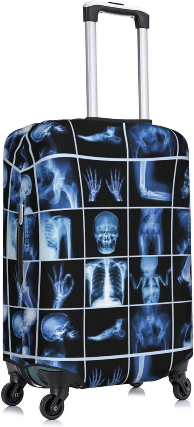 Travel Luggage Cover Suitcase Elastic Washable Stretch X-Ray Of Human Skull Skeleton Suitcase Protector Bag,Anti-Scratch Spandex Double-Sided Baggage Covers For Wheeled Suitcase Kid Adult,Medium