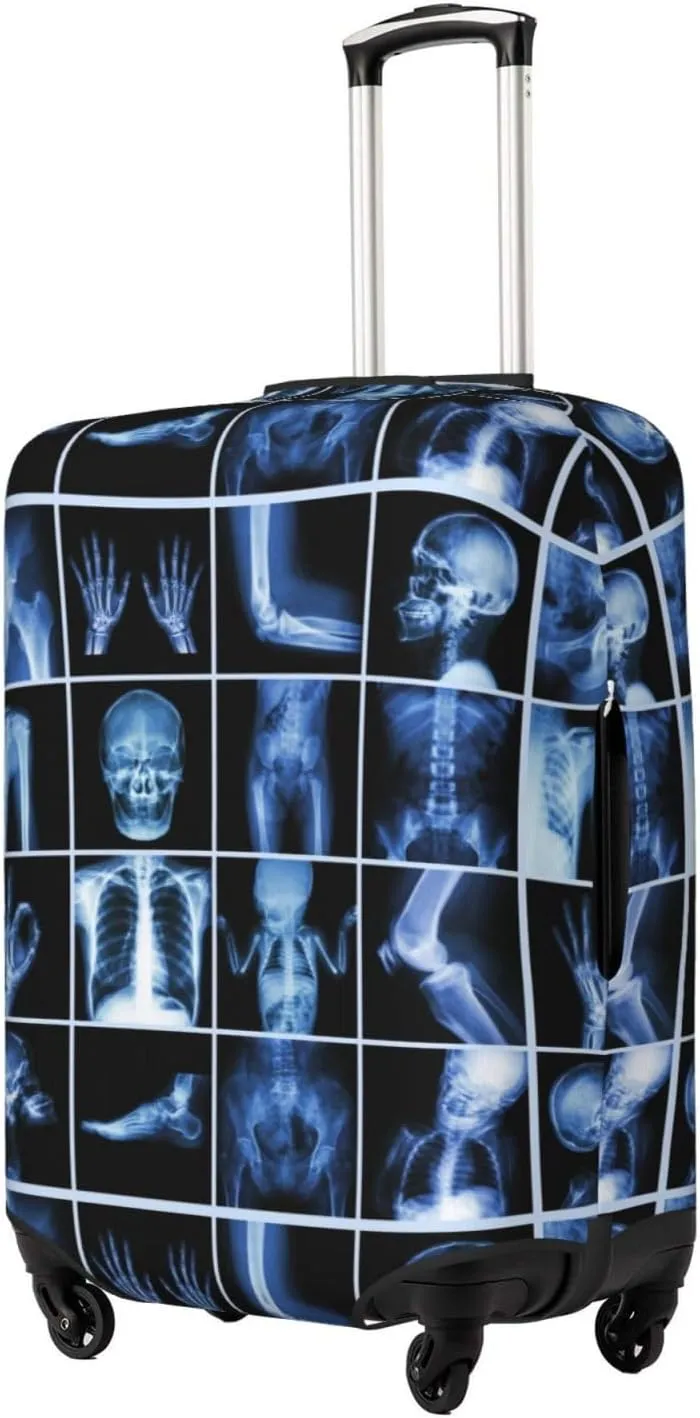 Travel Luggage Cover Suitcase Elastic Washable Stretch X-Ray Of Human Skull Skeleton Suitcase Protector Bag,Anti-Scratch Spandex Double-Sided Baggage Covers For Wheeled Suitcase Kid Adult,Medium