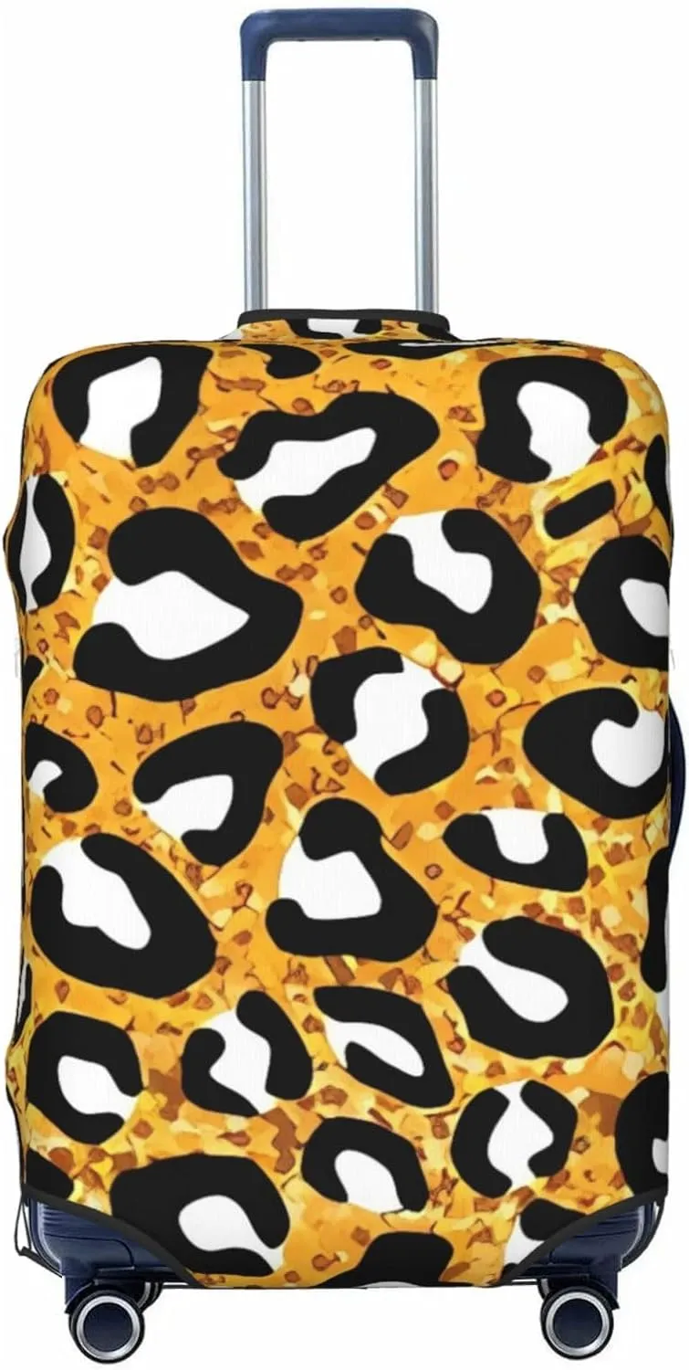 Travel Luggage Cover Suitcase Elastic Washable Stretch Yellow Leopard Print Suitcase Protector Bag,Anti-Scratch Spandex With Zipper Closure Baggage Covers For Wheeled Suitcase Kid Adult