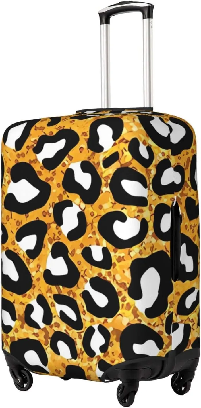 Travel Luggage Cover Suitcase Elastic Washable Stretch Yellow Leopard Print Suitcase Protector Bag,Anti-Scratch Spandex With Zipper Closure Baggage Covers For Wheeled Suitcase Kid Adult