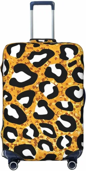 Travel Luggage Cover Suitcase Elastic Washable Stretch Yellow Leopard Print Suitcase Protector Bag,Anti-Scratch Spandex With Zipper Closure Baggage Covers For Wheeled Suitcase Kid Adult