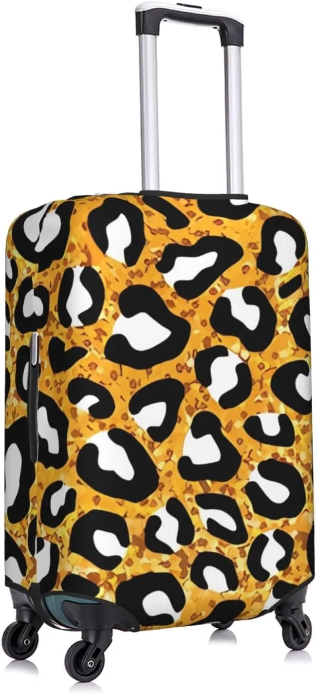 Travel Luggage Cover Suitcase Elastic Washable Stretch Yellow Leopard Print Suitcase Protector Bag,Anti-Scratch Spandex With Zipper Closure Baggage Covers For Wheeled Suitcase Kid Adult