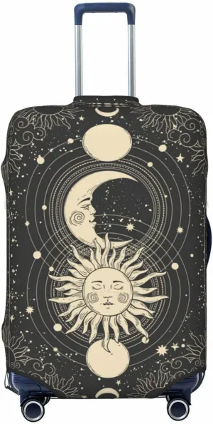 Travel Luggage Cover Suitcase Elastic Washable Sun Moon Magic Boho Suitcase Protector Bag,Spandex With Zipper Closure Baggage Covers,Large