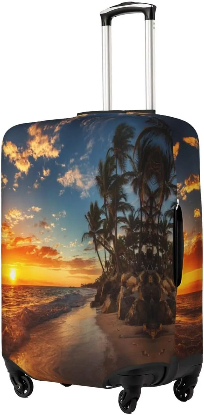 Travel Luggage Cover Suitcase Elastic Washable Sunset Beach Suitcase Protector Bag,Anti-Scratch With Zipper Closure Baggage Covers For Kid Adult,Large