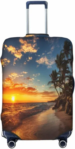 Travel Luggage Cover Suitcase Elastic Washable Sunset Beach Suitcase Protector Bag,Anti-Scratch With Zipper Closure Baggage Covers For Kid Adult,Large