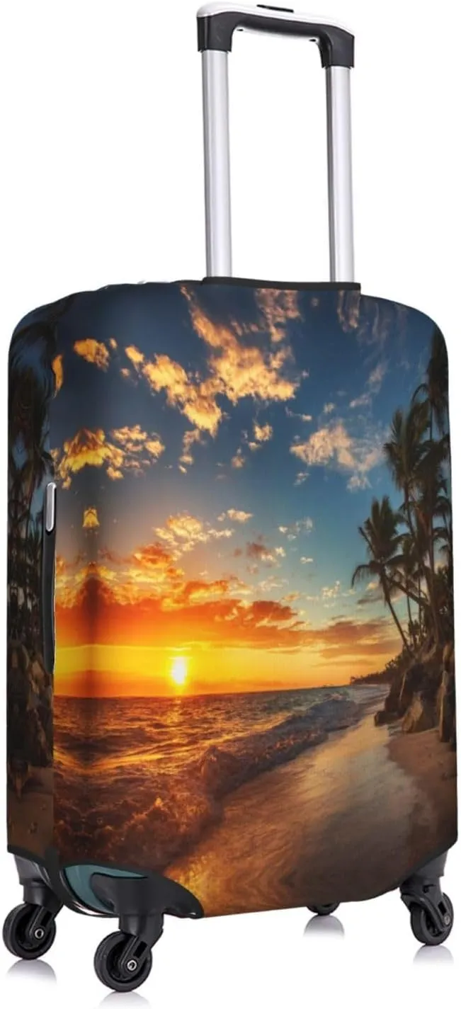 Travel Luggage Cover Suitcase Elastic Washable Sunset Beach Suitcase Protector Bag,Anti-Scratch With Zipper Closure Baggage Covers For Kid Adult,Large