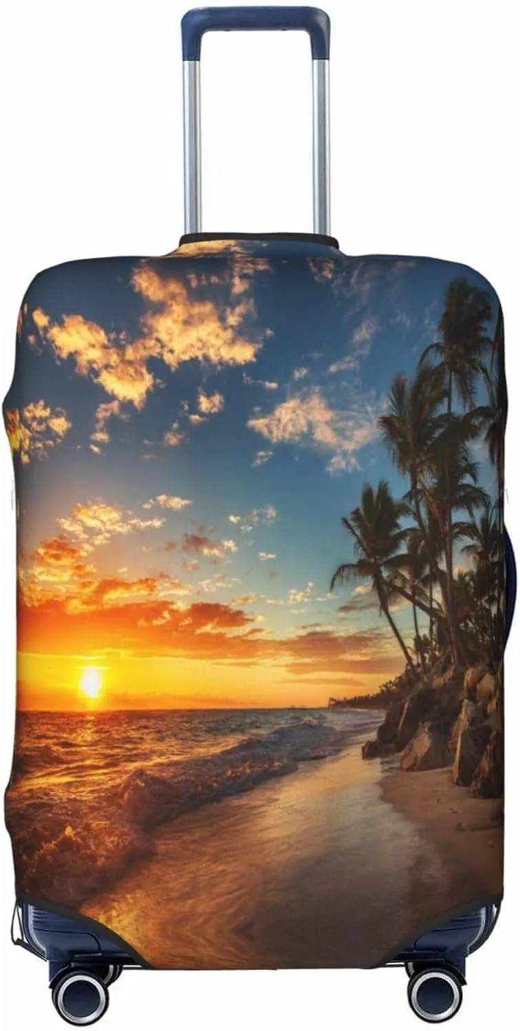 Travel Luggage Cover Suitcase Elastic Washable Sunset Beach Suitcase Protector Bag,Anti-Scratch With Zipper Closure Baggage Covers For Kid Adult,Large