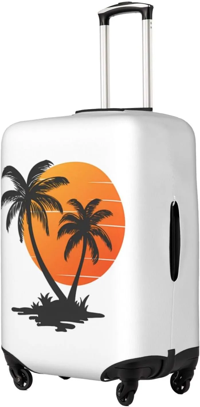 Travel Luggage Cover Suitcase Elastic Washable Sunset Sunrise With Palm Tree Suitcase Protector Bag,Dust-Proof With Zipper Closure Baggage Covers For Kid Adult,Medium