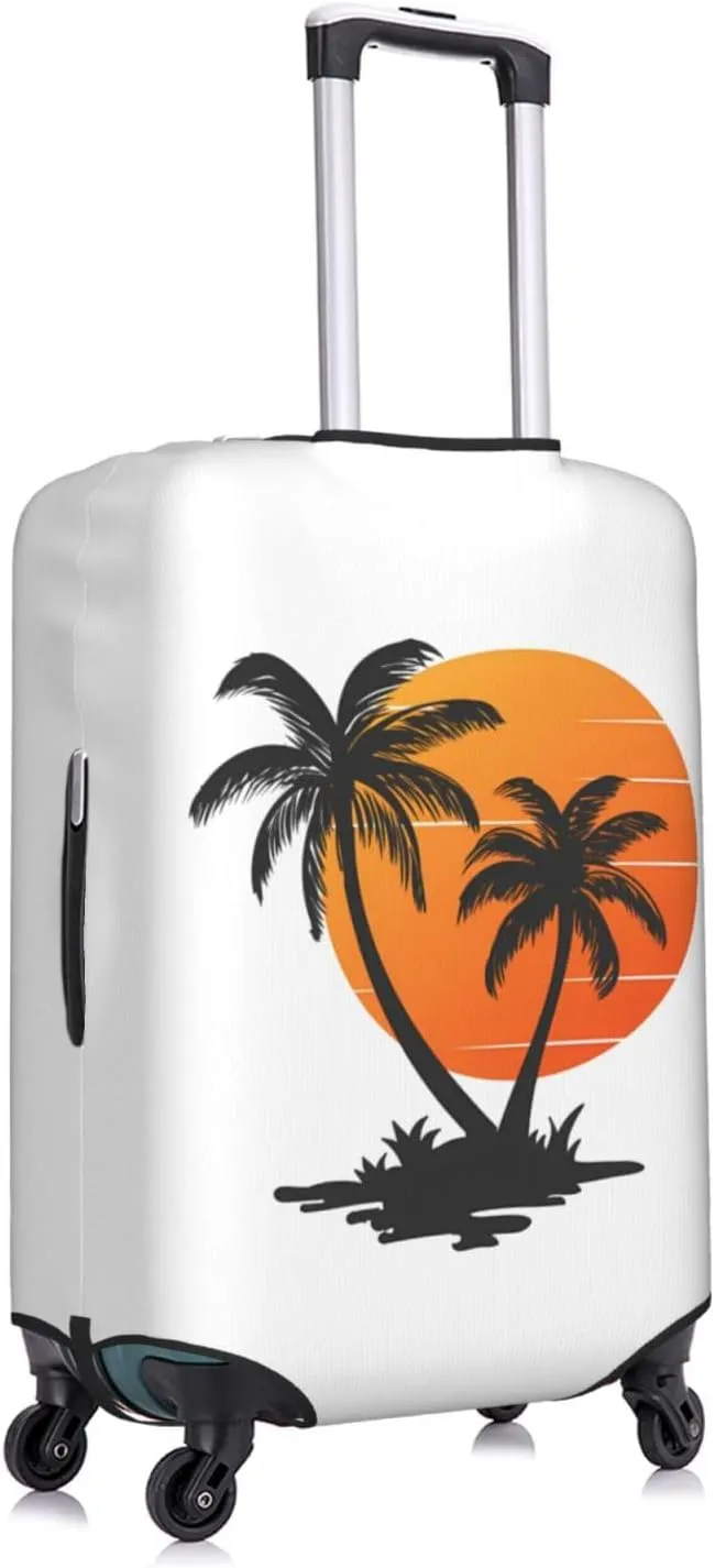 Travel Luggage Cover Suitcase Elastic Washable Sunset Sunrise With Palm Tree Suitcase Protector Bag,Dust-Proof With Zipper Closure Baggage Covers For Kid Adult,Medium