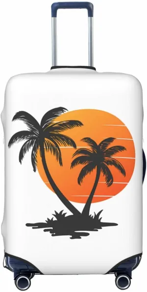 Travel Luggage Cover Suitcase Elastic Washable Sunset Sunrise With Palm Tree Suitcase Protector Bag,Dust-Proof With Zipper Closure Baggage Covers For Kid Adult,Medium