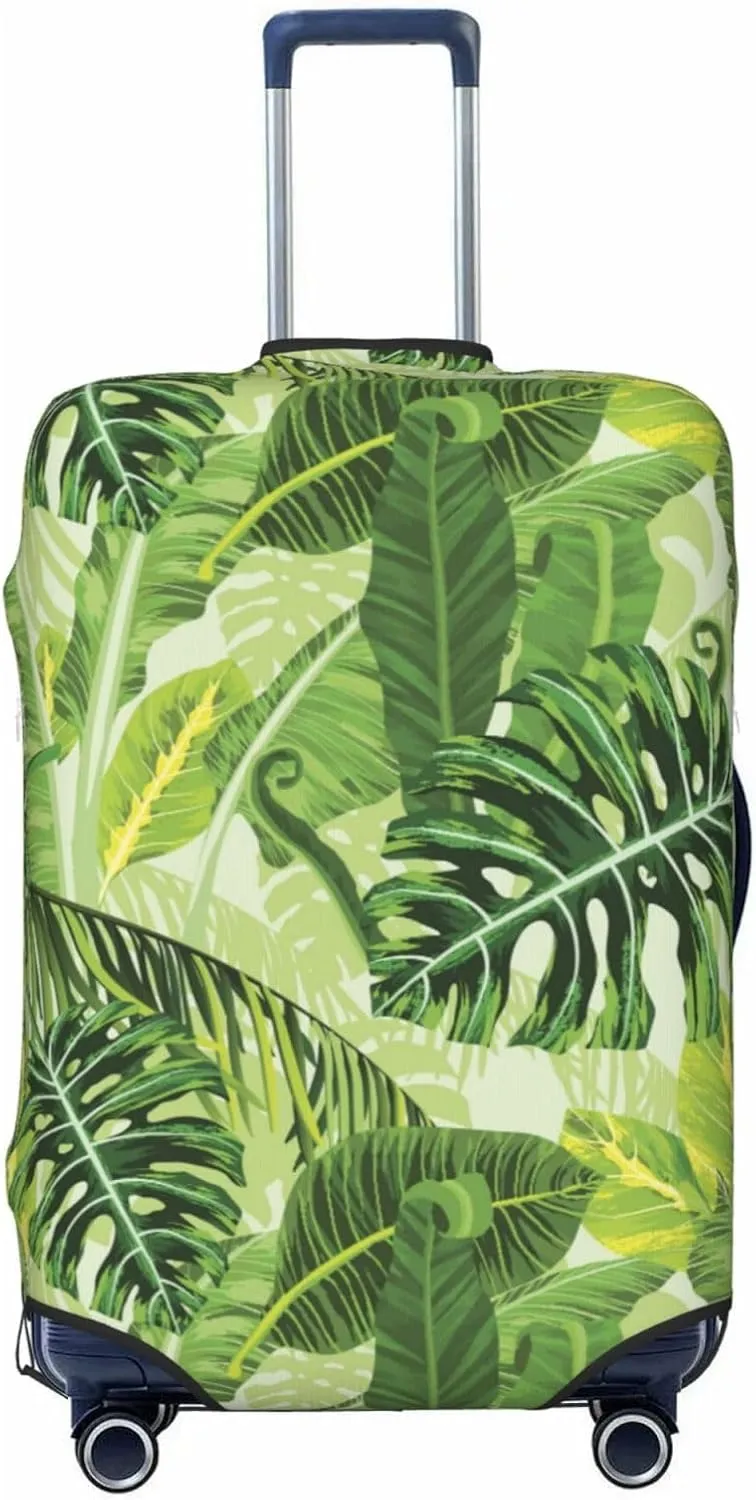 Travel Luggage Cover Suitcase Elastic Washable Tropical Palm Leaves Suitcase Protector Bag,Dust-Proof With Zipper Closure Baggage Covers,X-Large