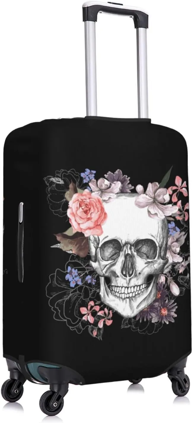 Travel Luggage Cover Suitcase Elastic Washable Vintage Rose Floral Skull Suitcase Protector Bag,Spandex Double-Sided Baggage Covers,X-Large