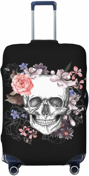 Travel Luggage Cover Suitcase Elastic Washable Vintage Rose Floral Skull Suitcase Protector Bag,Spandex Double-Sided Baggage Covers,X-Large