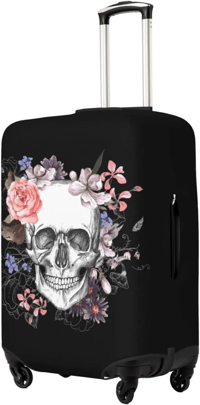Travel Luggage Cover Suitcase Elastic Washable Vintage Rose Floral Skull Suitcase Protector Bag,Spandex Double-Sided Baggage Covers,X-Large