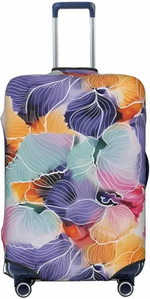Travel Luggage Cover Suitcase Elastic Washable Watercolor Flowers Vintage Botany Suitcase Protector Bag,Anti-Scratch With Zipper Closure Baggage Covers,Medium