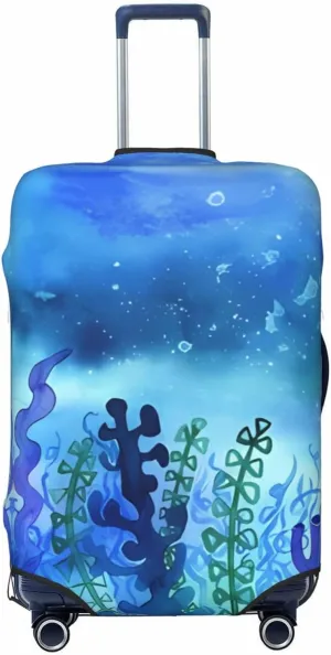 Travel Luggage Cover Suitcase Elastic Washable Watercolor Sea Plants Corals Suitcase Protector Bag,Spandex With Zipper Closure Baggage Covers,X-Large