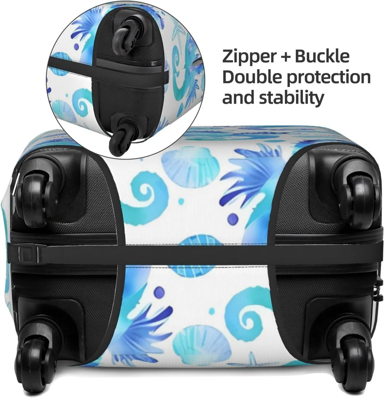 Travel Luggage Cover Suitcase Elastic Washable Watercolor Seahorses Starfishes Seashells Suitcase Protector Bag,Dust-Proof Double-Sided Baggage Covers For Kid Adult,Large