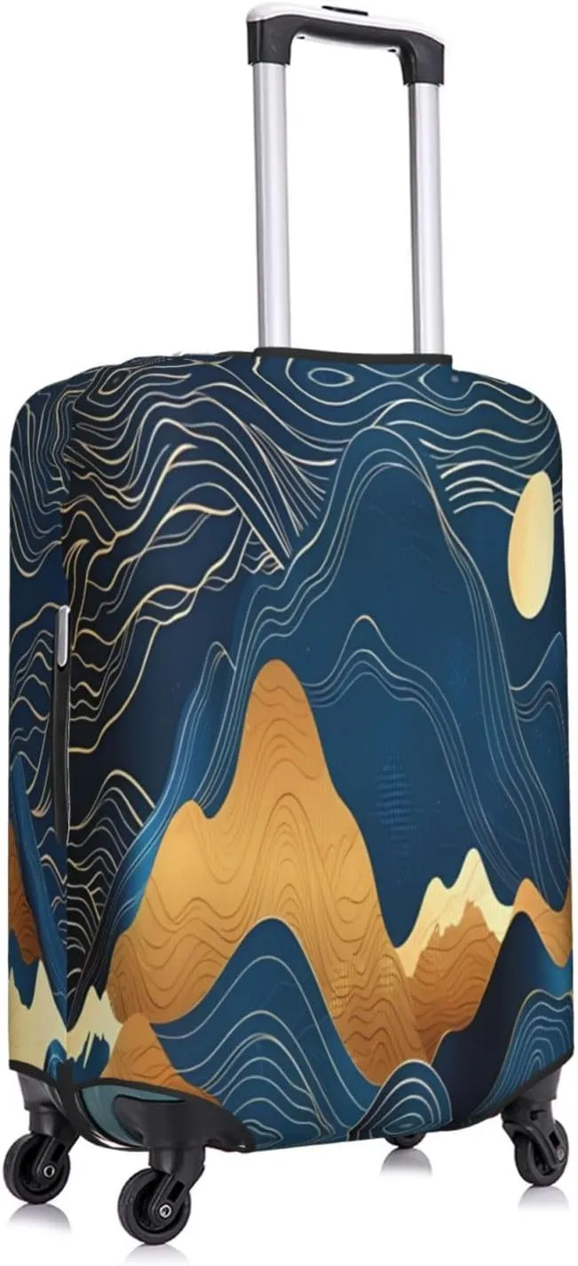 Travel Luggage Cover Suitcase Stretch Washable Abstract Night Moon Mountains Suitcase Protector Bag,Spandex With Zipper Closure Baggage Covers,Large